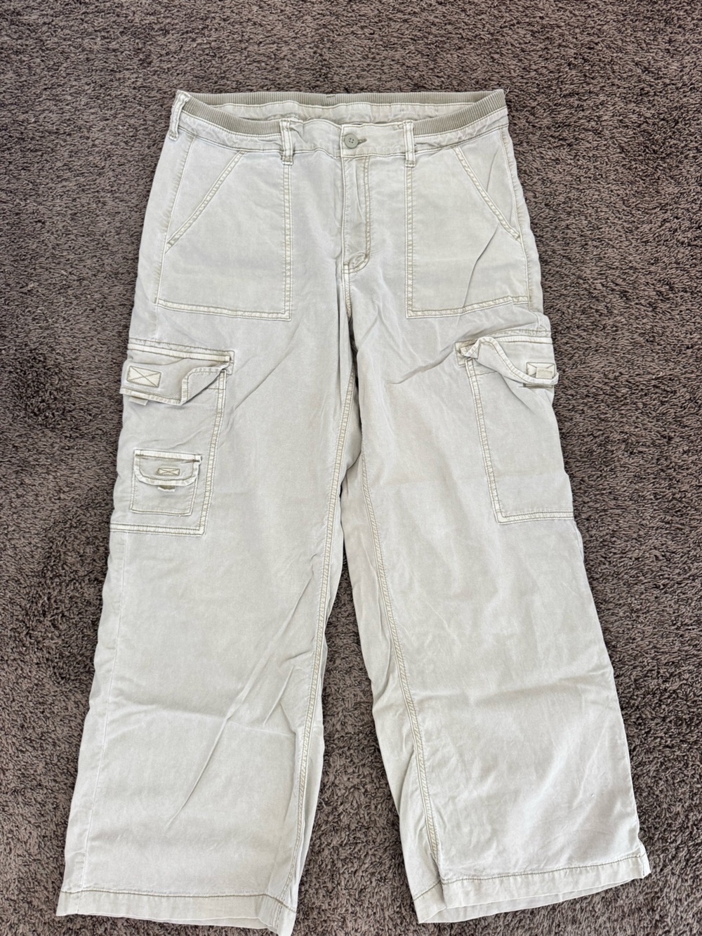 American Eagle Outfitters Women's Wide Leg Cargo Pants in Light green
